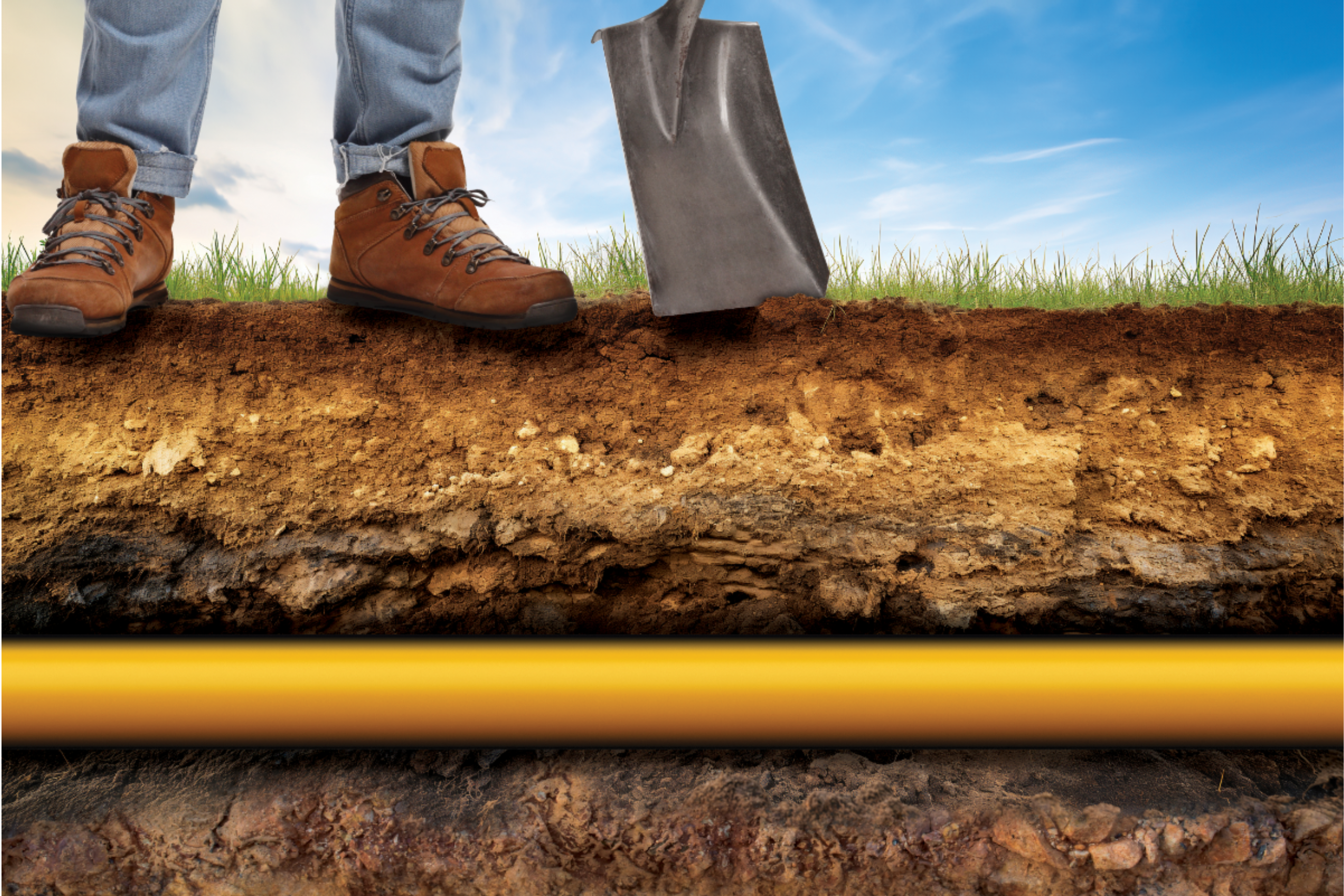 boots shovel ground and pipe
