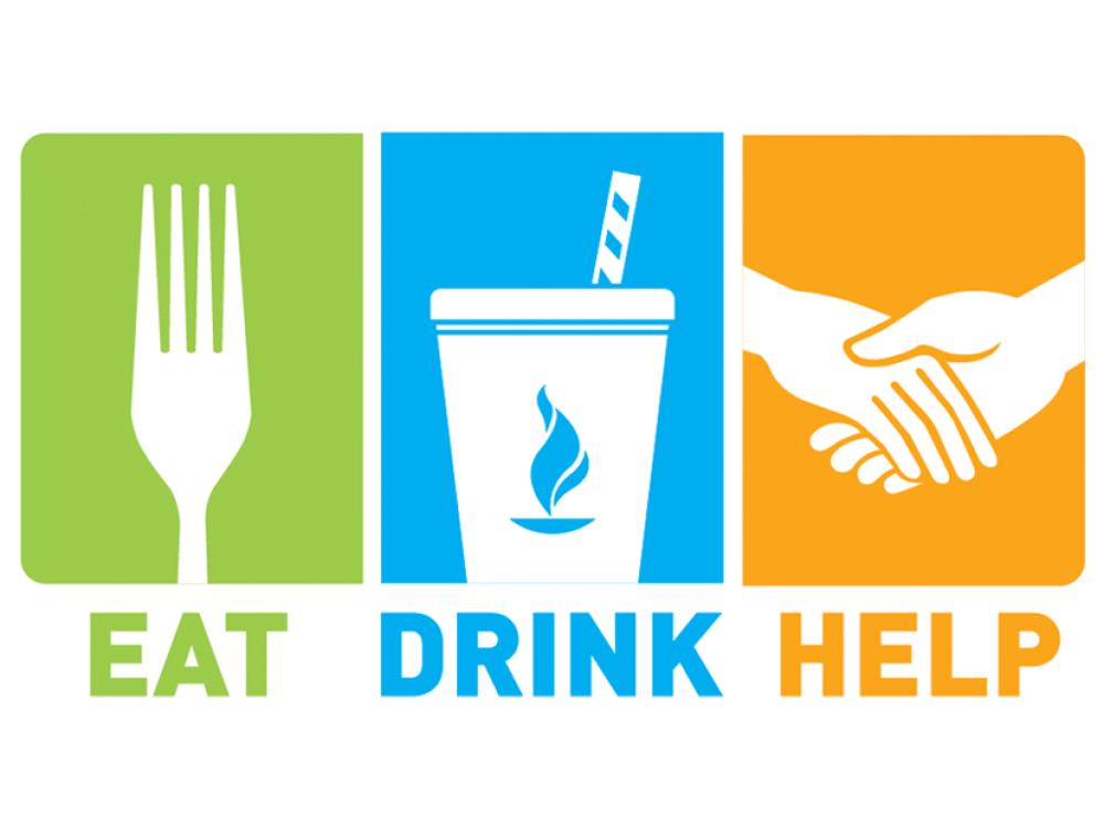 logo with hands, fork and cup