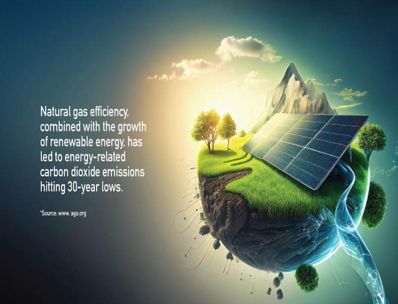 Conceptual image of a floating island with solar panels, trees, and water, representing clean energy and reduced carbon emissions.