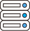 Icon of three stacked server units with indicator lights.