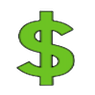 Green dollar sign symbol representing money or cost.