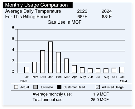 Gas usage chart – Bar chart comparing monthly natural gas usage.