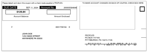 Remittance section – Detachable payment coupon with mailing address and amount due.